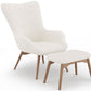 Armchair with Bouclé Faux Fur Upholstered Footrest - White Loops - Huda