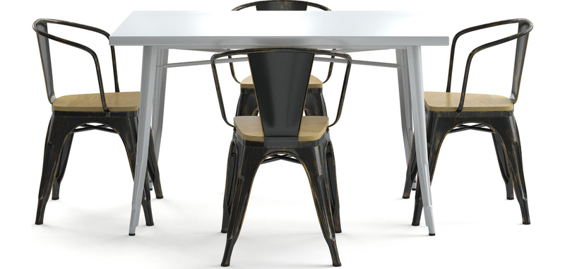 Pack Table de salle à manger et 4 chaises de salle à manger avec accoudoirs Design industriel - Nouvelle édition - Bistrot Stylix