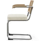 Chaise de salle à manger avec accoudoirs En Bouclette Fausse Fourrure Tapissée - Boucles Blanches- Bois et rotin - Birey