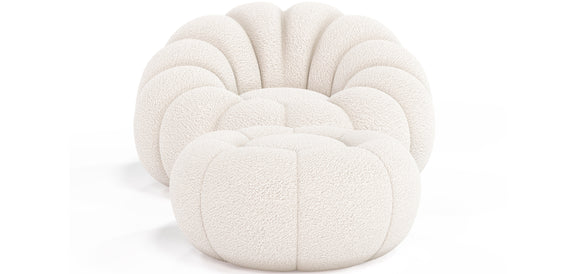 Upholstered Armchair with Ottoman - White Boucle - Rubi - gallery 4