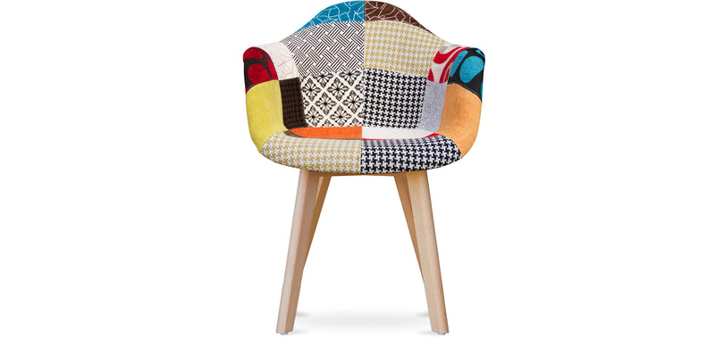 Chaise de Salle à Manger avec Accoudoirs - Revêtement Patchwork -  Pixi