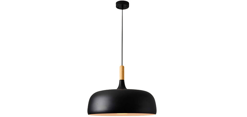 Plafondlamp van zwart metaal en hout