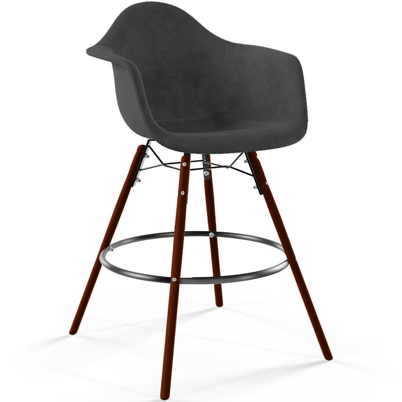 Velvet Bar Stool - Scandinavian Design and Dark Wood Legs - Nordika