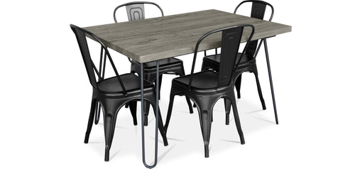 Table de salle à manger design 120cm + 4 chaises de salle à manger - Design industriel - Hairpin Stylix