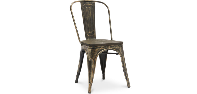 Cadeira de jantar ao estilo Tolix com design industrial em metal e madeira escura - Nova edição