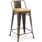 Bar stool with backrest - Industrial design - Wood and steel - 60cm - New edition - Stylix