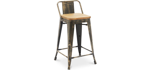 Tabouret de bar avec dossier - Design industriel - Bois et acier - 60cm - Nouvelle édition - Stylix