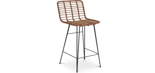 Rattan bar stool with backrest - Boho Bali Design - 75cm - Catori