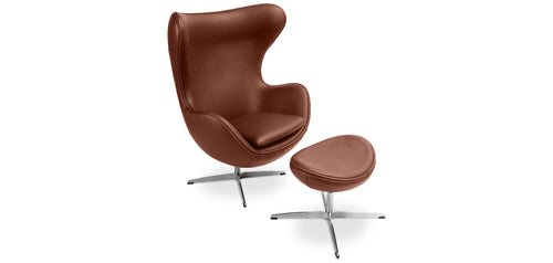 Fauteuil avec repose-pieds design en forme d'œuf - Revêtement en cuir - Brave