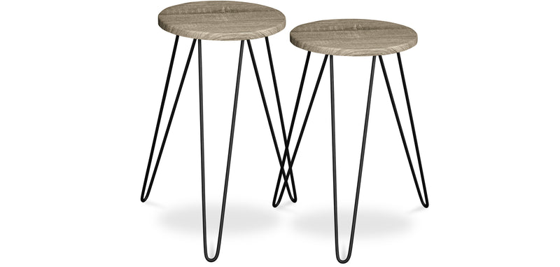 Set of 2 Side Tables - Industrial Design - Wood and Metal - Hairpin - gallery 2