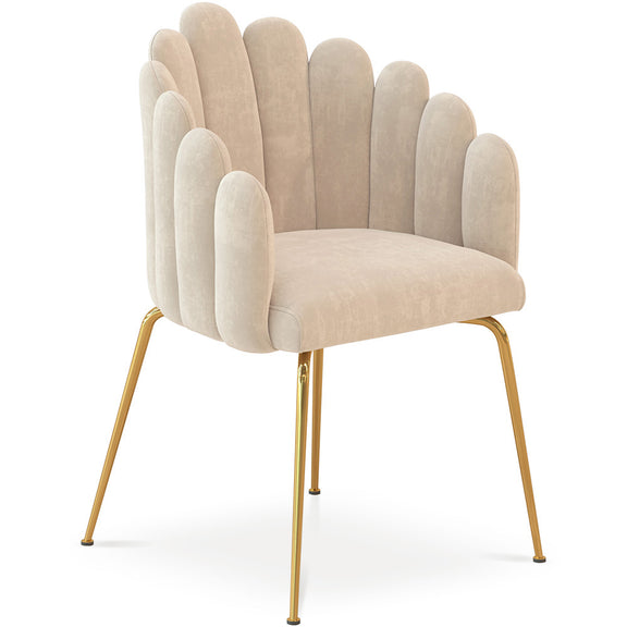 Glam Eetkamerstoel in Schelpdesign van Fluweel - Gouden Poten - Shell - Beige