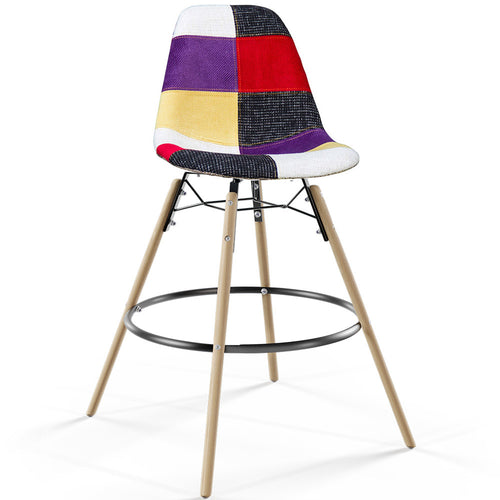 Barhocker - Patchwork-Polsterung - Skandinavisches Design und Holzbeine - Skögur - Multicolor