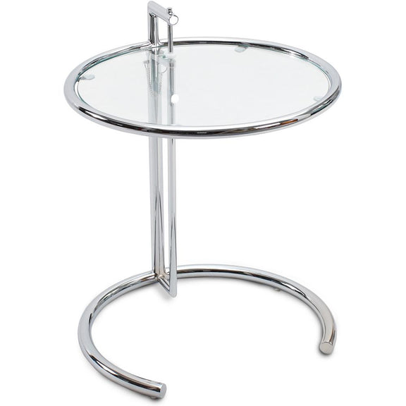 Adjustable Round Side Table - Glass and Steel - Lake - Steel
