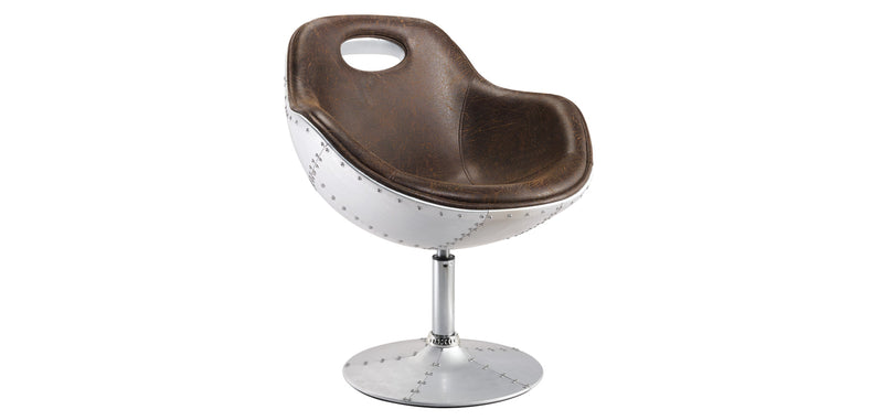 Fauteuil avec accoudoirs - Design d'aviateur - Cuir et métal - Tulip