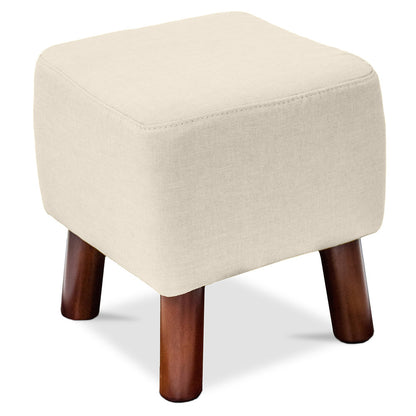 Tabouret carré - Tapissé de lin - Bois - Nor