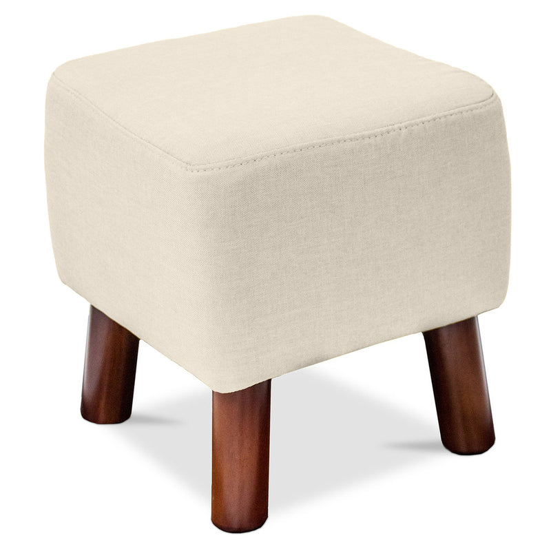 Tabouret carré - Tapissé de lin - Bois - Nor