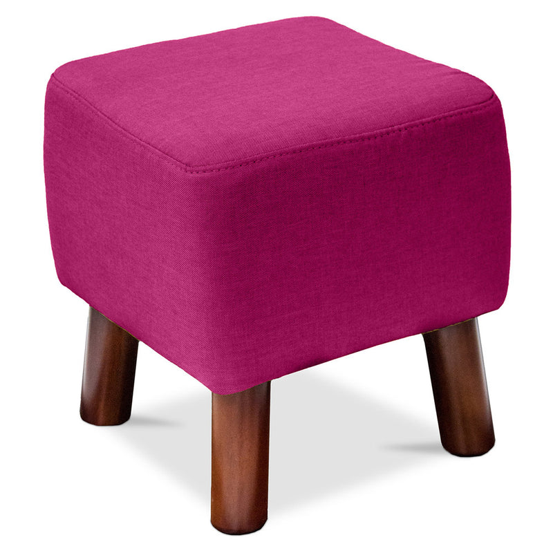 Tabouret carré - Tapissé de lin - Bois - Nor