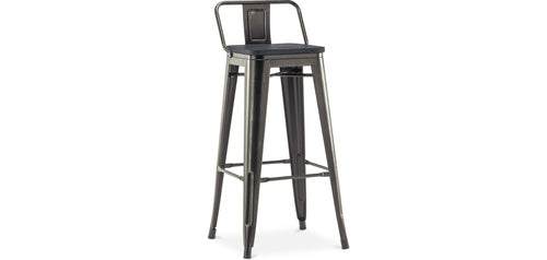 Tabouret de bar avec dossier - Design industriel - Bois et acier - 76cm - Stylix