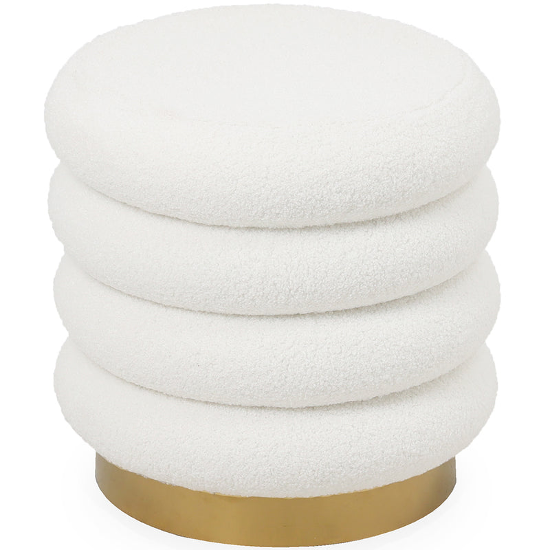 Round Pouf Upholstered in Bouclé Fabric - Marie