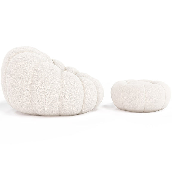 Upholstered Armchair with Ottoman - White Boucle - Rubi - gallery 4