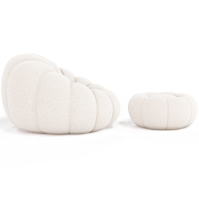 Upholstered Armchair with Ottoman - White Boucle - Rubi - gallery 4