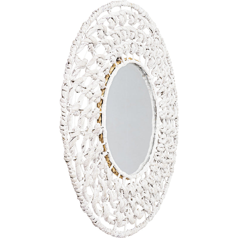 Specchio da parete - Design rotondo Boho Bali bianco (60 cm) - Lenai