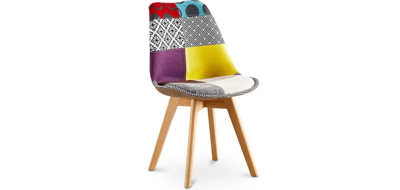 Cadeira de sala de jantar Denisse, design escandinavo estofado, pernas de madeira, premium, nova edição - patchwork Ray