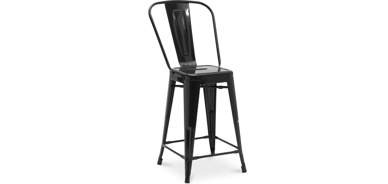 Banco de bar com encosto ao estilo Tolix, com design industrial em metal - 60 cm - Nova edição