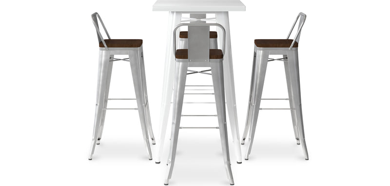 Ensemble Table Blanche et 4 Tabourets de Bar Design Industriel - Bistrot Stylix