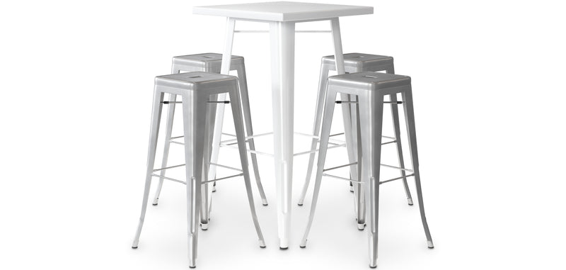 Pack Tabouret de Table Blanc et Pack de 4 Tabourets de Bar - Design Industriel - Métal - Nouvelle Edition - Bistrot Stylix
