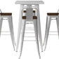 Zilverkleurige tafelserie en 4 barkrukken met rugleuning - Industrieel design - Bistrot Stylix