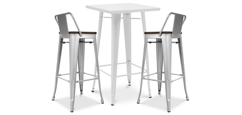Pack Tabouret de Table Blanc et Pack 2 Tabourets de Bar avec dossier - Design Industriel - Nouvelle Edition - Bistrot Stylix