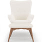Armchair with Bouclé Faux Fur Upholstered Footrest - White Loops - Huda