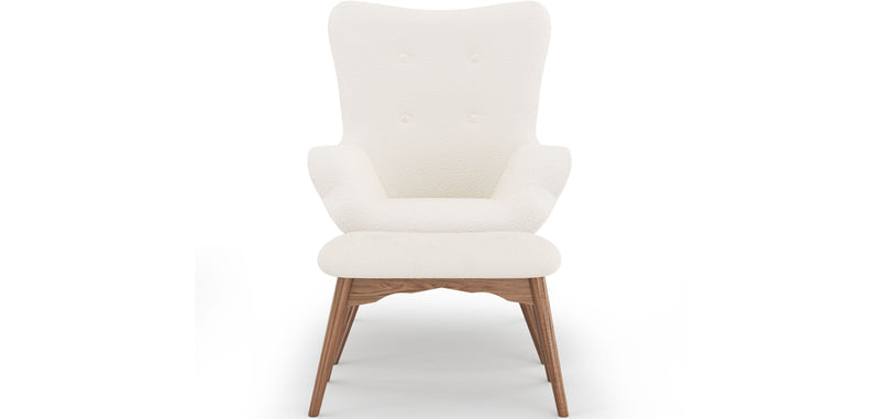 Fauteuil avec Repose-Pieds En Bouclette Fausse Fourrure Tapissée - Boucles Blanches - Huda