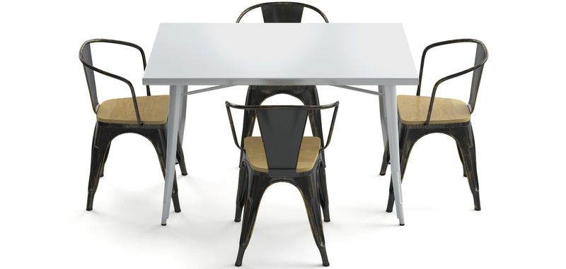 Pack Table de salle à manger et 4 chaises de salle à manger avec accoudoirs Design industriel - Nouvelle édition - Bistrot Stylix