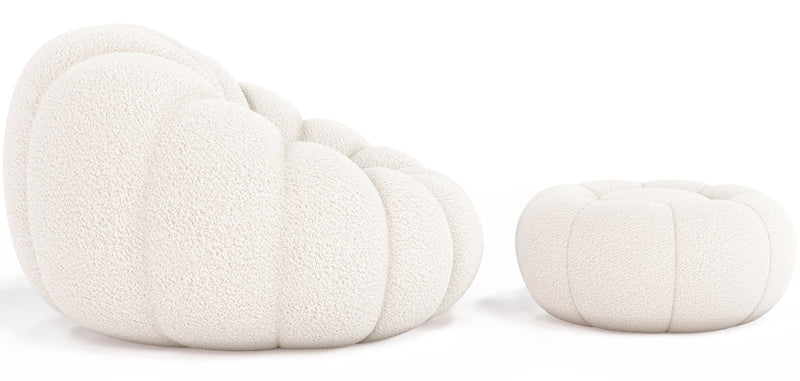 Upholstered Armchair with Ottoman - White Boucle - Rubi - gallery 6