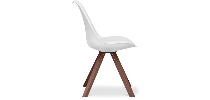 Cadeira de sala de jantar Denisse, estilo escandinavo, design premium, pernas escuras, com almofada