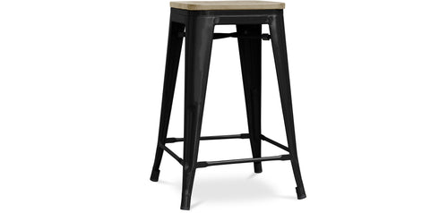 Tabouret de bar design industriel - bois et acier - 61cm - Stylix