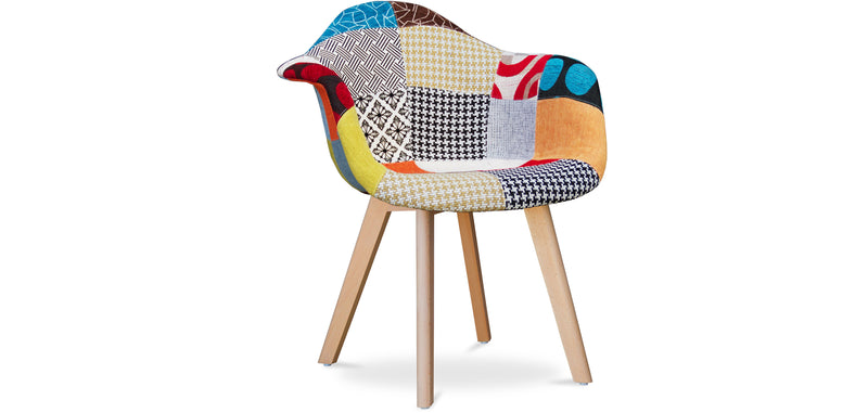 Chaise de Salle à Manger avec Accoudoirs - Revêtement Patchwork -  Pixi