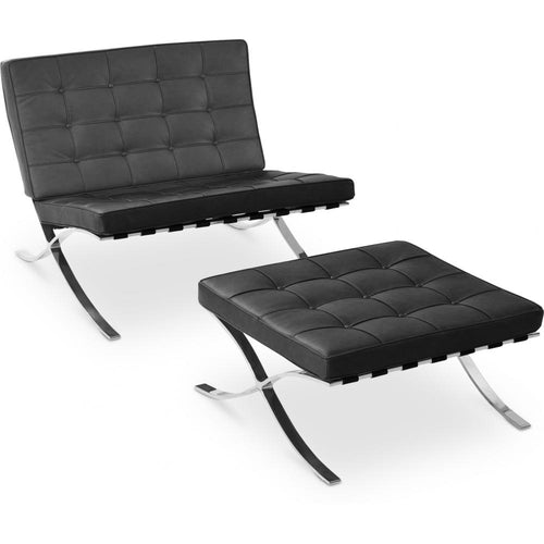 Designer armchair with footrest - Leather upholstery - Town