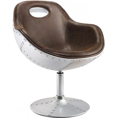 Fauteuil avec accoudoirs - Design d'aviateur - Cuir et métal - Tulip