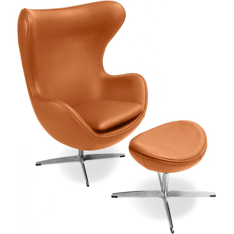 Fauteuil avec repose-pieds design en forme d'œuf - Revêtement en cuir - Brave