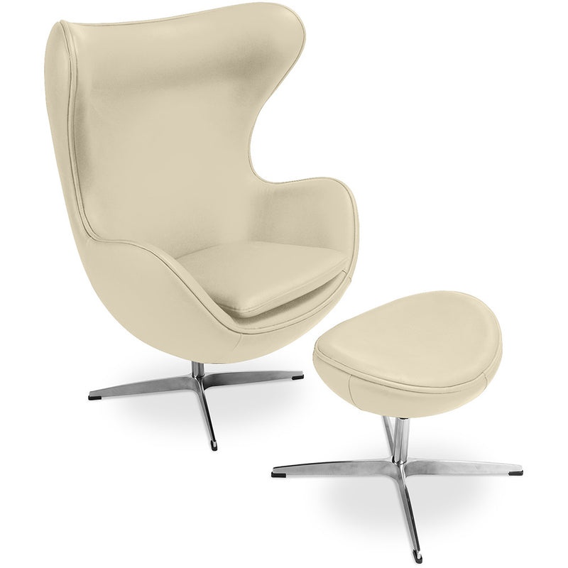 Fauteuil avec repose-pieds design en forme d'œuf - Revêtement en cuir - Brave