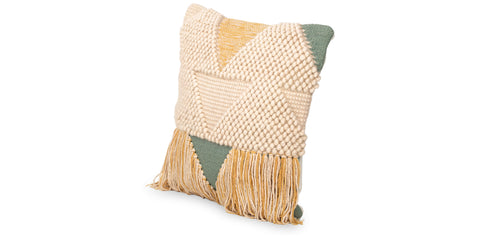 Square Cushion in Boho Bali Style, Cotton & Wool, cover + filling - Precansa