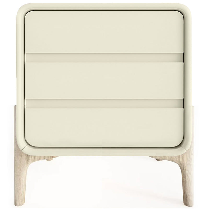 Modern Scandi nightstand covered in faux leather with 3 drawers and natural wood legs - Bennis - gallery 1