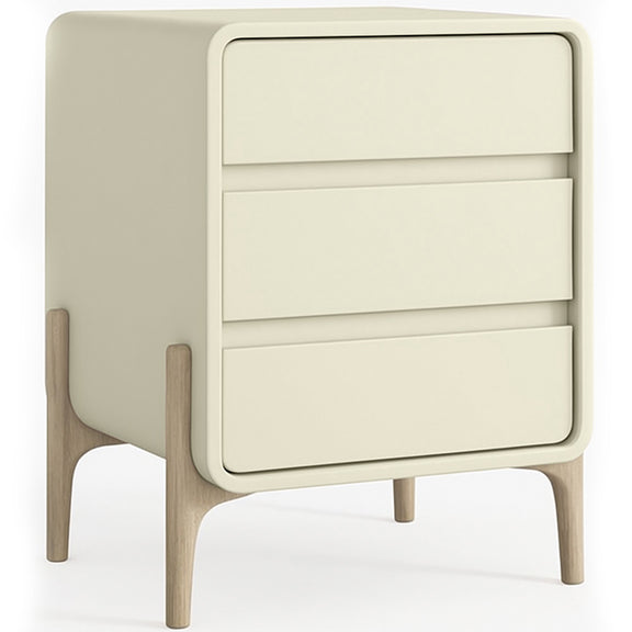 Modern Scandi nightstand covered in faux leather with 3 drawers and natural wood legs - Bennis - gallery 3