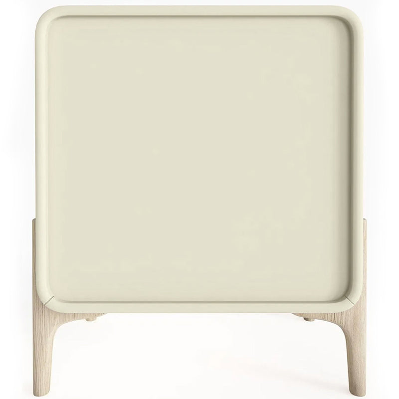 Modern Scandi nightstand covered in faux leather with 3 drawers and natural wood legs - Bennis - gallery 9