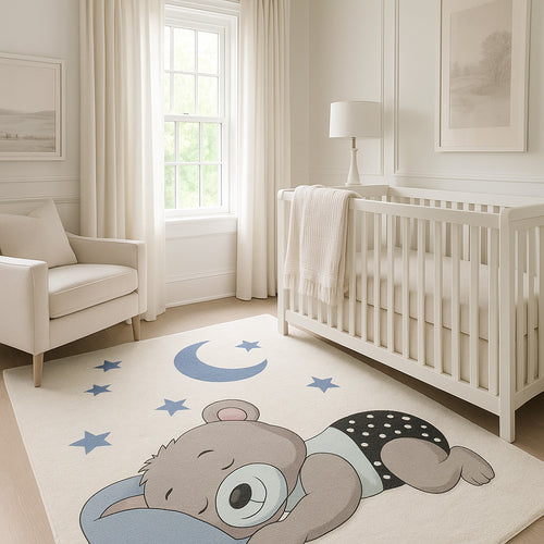 Large Kids Sleeping Bear Design Carpet - Blue and Grey (290x200 cm) - Hercai - gallery 1