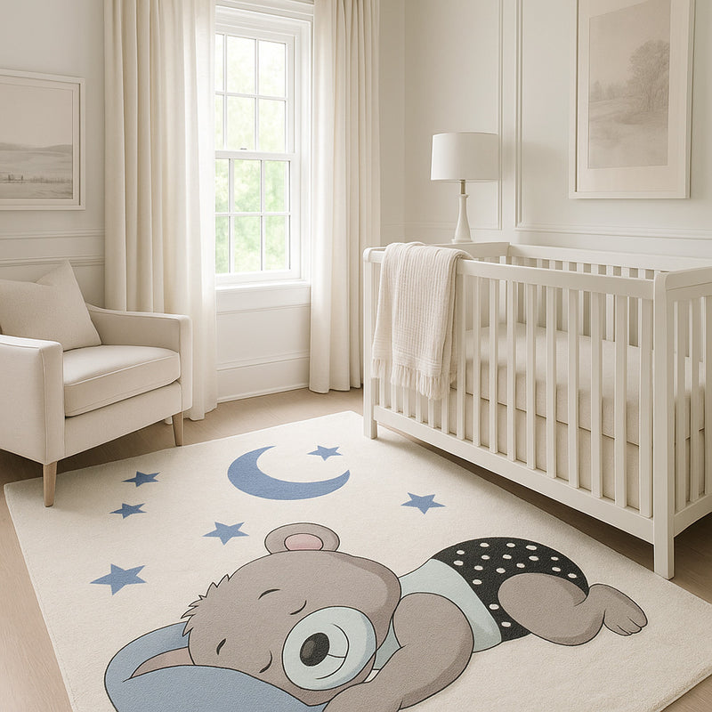 Large Kids Sleeping Bear Design Carpet - Blue and Grey (290x200 cm) - Hercai - gallery 1
