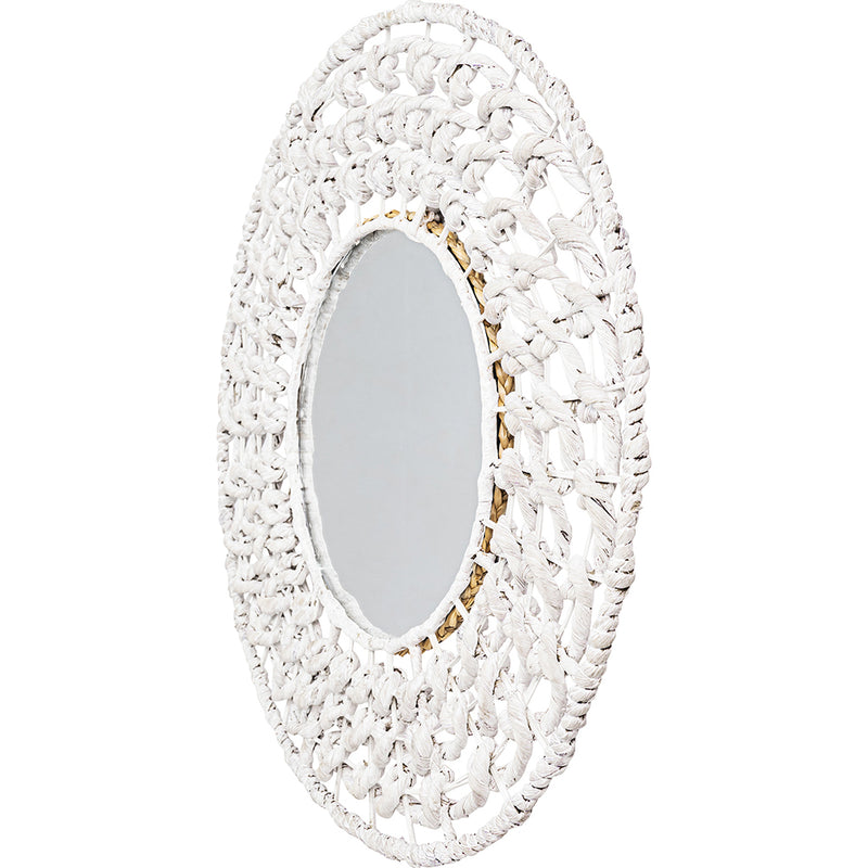 Specchio da parete - Design rotondo Boho Bali bianco (60 cm) - Lenai